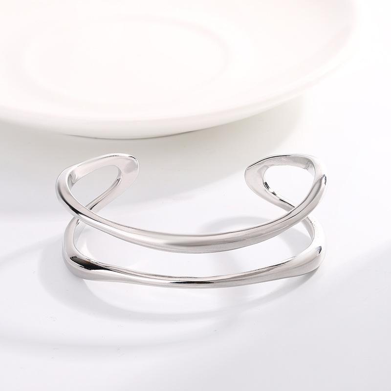Simple And Fashion Double Layer Bangle with Geometric Irregular Lines 925 Sterling Silver Exquisite Opening Bracelets TYB650