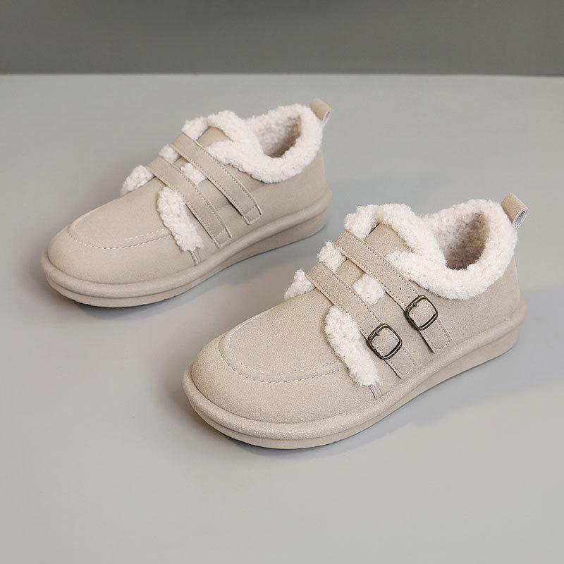 BN5805 new 2025 autumn and winter women's shoes warm cotton shoes solid color velvet simple student leisure thick sole increase