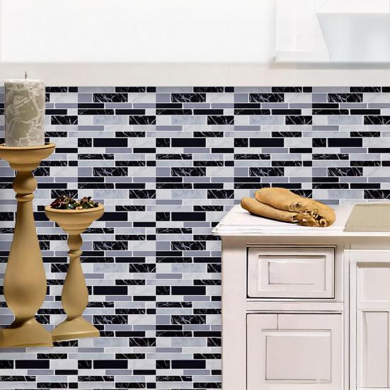 10 Sheets Marble Wall Tile Sticker Waterproof PVC Self-adhesive Decorative Decal Home Bathroom Kitchen Backsplash Peel-And-Stick Wall Sticker