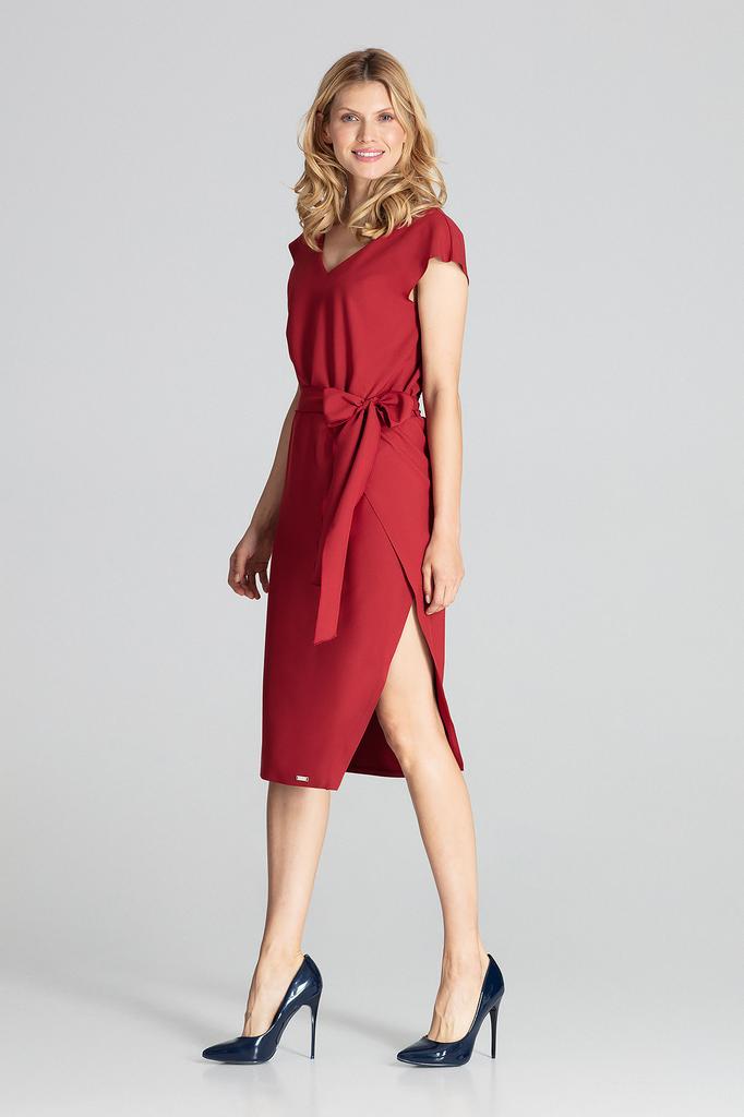 Elegancka Bordowa Sukienka Z Kokardą - M674 Rozmiar L