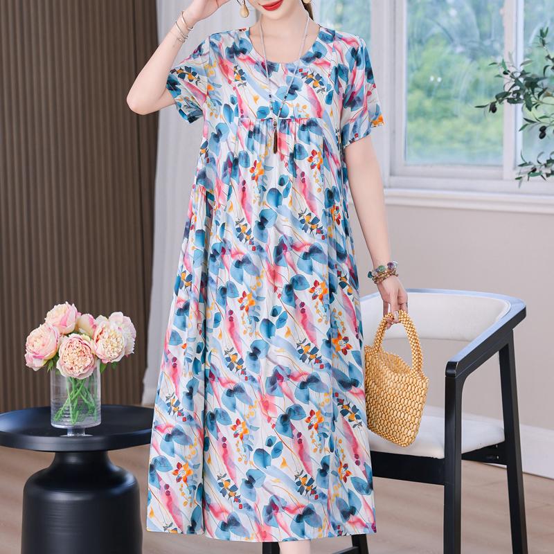 Elegant Long Dress for Women Vintage Clothes Plus Size Casual Short Sleeve Summer Loose Dress