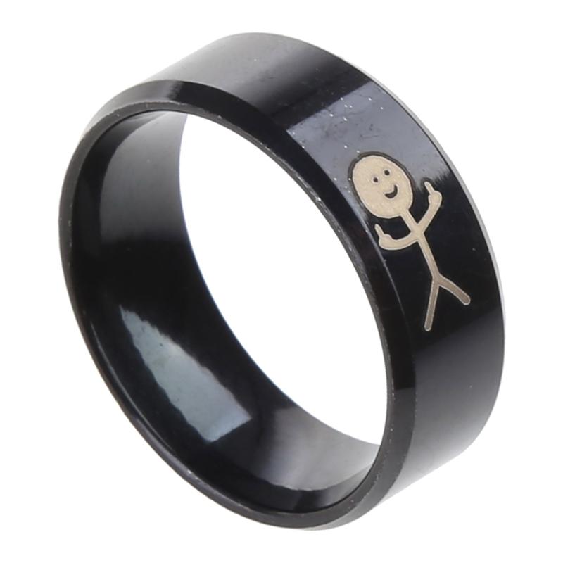 Titaniums Steel Hip Hop Doodles Ring Simple Funny Middle Fingers Ring Costume Props Party Jewelry Gift for Men Women