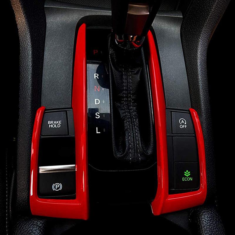 Red ABS Center Console Gear Shift Panel Frame Cover Trim Decoration Moulding For Honda Civic 10th Gen 2016-2021 Auto Car Accessories