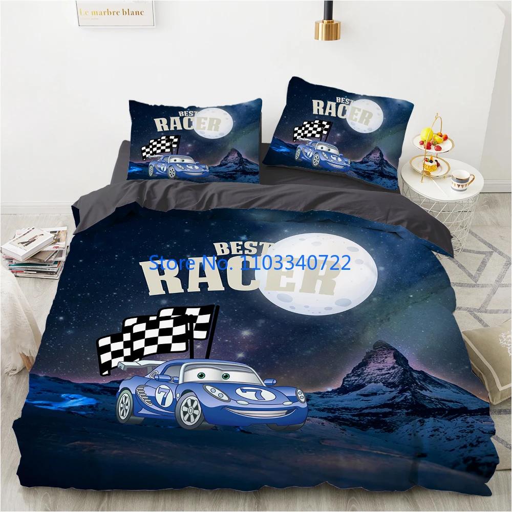 Cartoon Car King Queen Duvet Cover Cute Red Toy Sports Cars Bedding Set Kids Police Car Fire Truck Bedclothes Children Bedroom