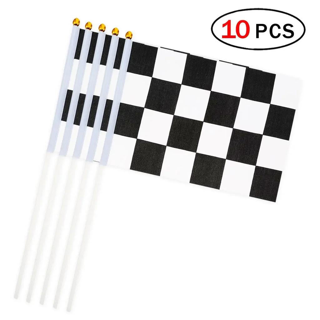 10 szt. 14*21 cm Wysokiej jakości Czarno-biała Kwadratowa Flaga Ręczna Flaga Kierowcy Wyścigowego Flagi Wyścigowe Flaga Samochodowa