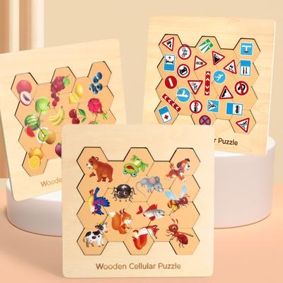 Holzpuzzle, Formen zuordnen Wabenpuzzle