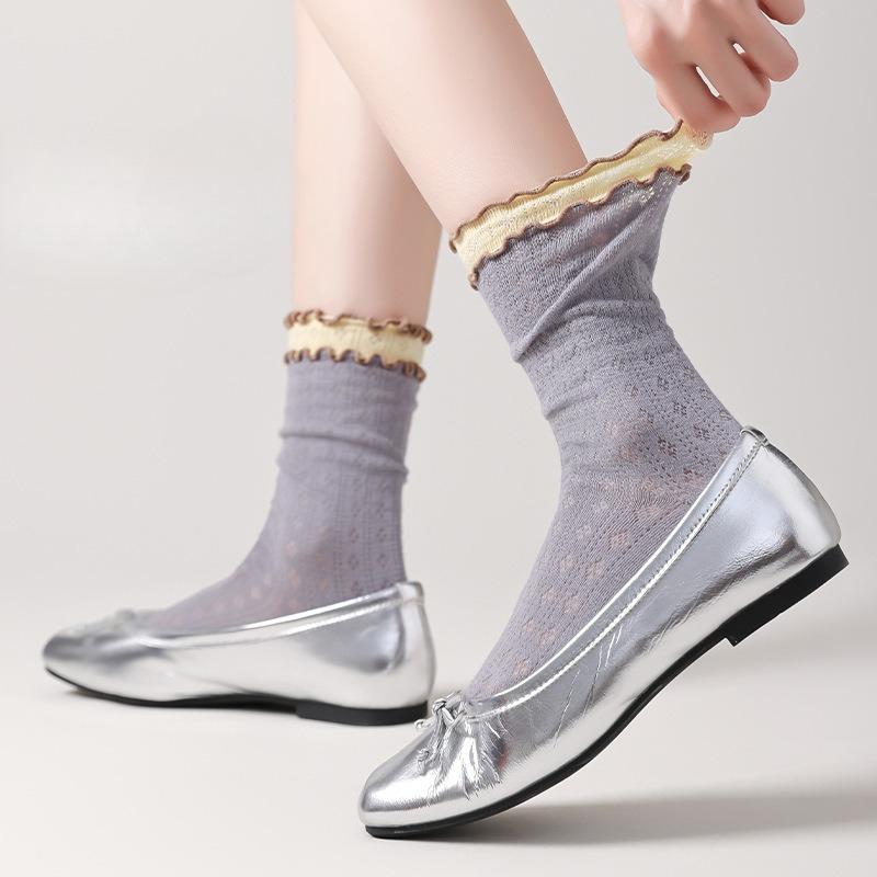 Solid-color Spring and Autumn Anti-odor Socks, Women's Mid-calf Socks, Short Socks, Simple Perforated Mesh Women's Socks