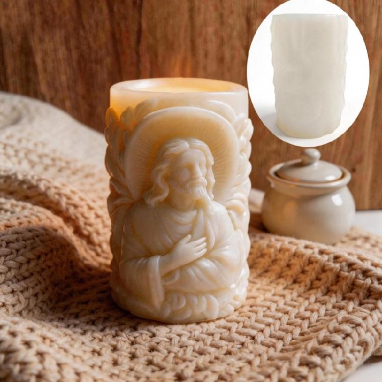 Religious Carving Cylinder Candle Silicone Mold For Handmade Candle Soap Chocolate Home Decoration and Resin Casting