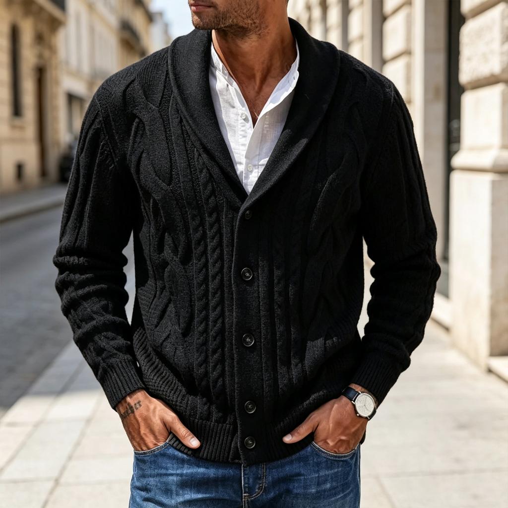 Herren V-Ausschnitt Knopfleiste Strickjacke Pullover Langarm Strickoberteil für Herbst Winter