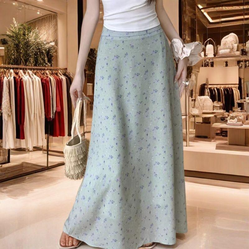 Fustă Midi de Vară din Șifon cu Imprimeu Floral pentru Femei - Fustă Florală Elegantă cu Talie Înaltă