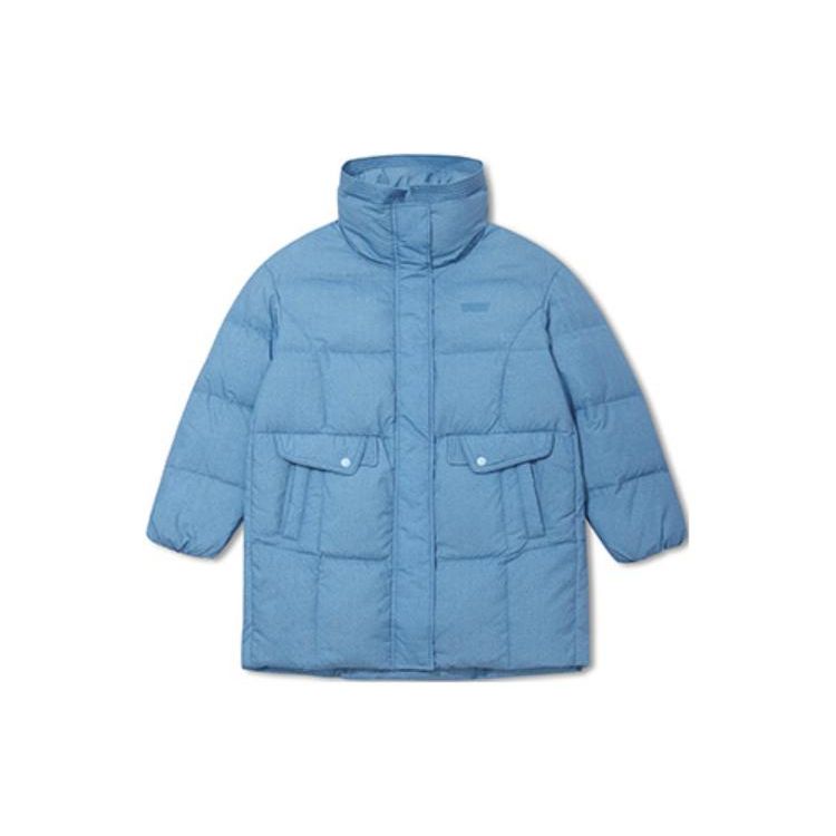 Levis FW22 Solid Color Mid-Length Long Sleeve Down Jacket Women Outerwear Blue A5179-0002