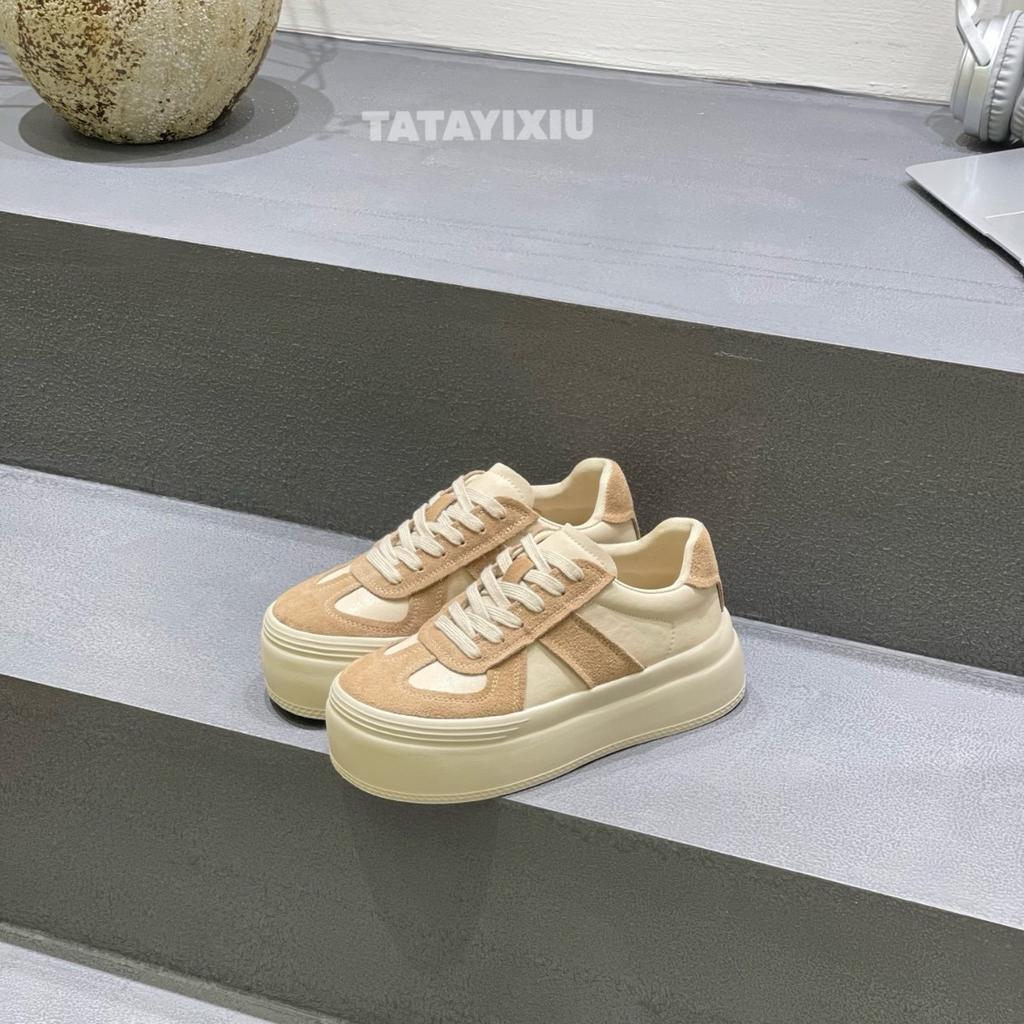 Leather thick-soled heightening moral training shoes women's 2025 autumn new versatile casual lightweight sports muffin comfortable board shoes