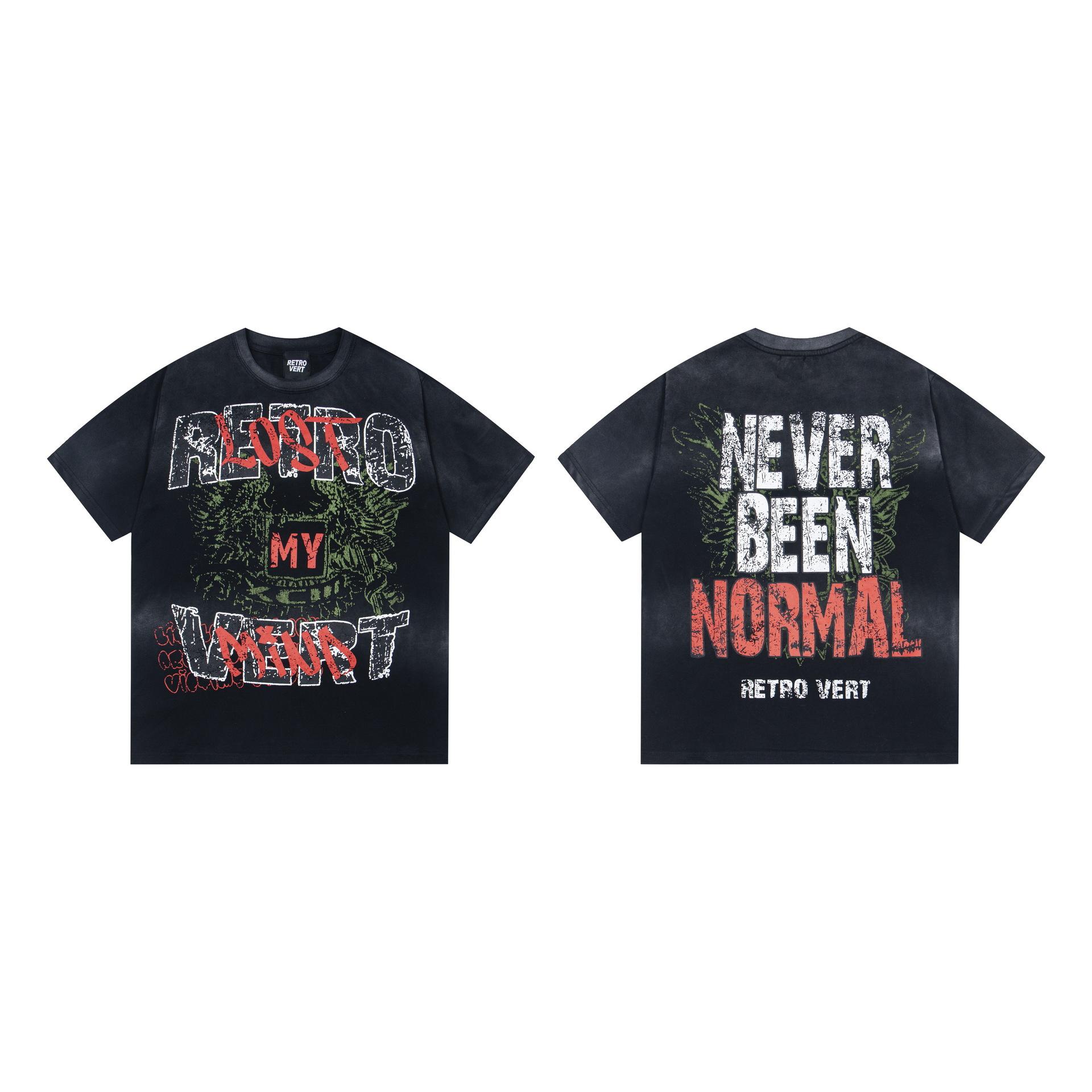 New Retrovert printed alphabet trendy brand short sleeve summer short sleeve casual versatile S чёрный