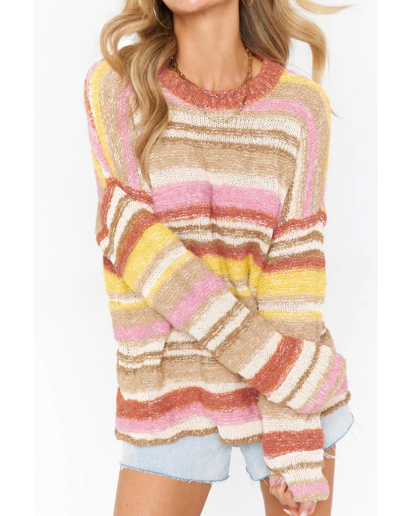 Azura Exchange Striped Knit Drop Shoulder Sweater