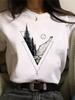 Maycaur Newest Funny Moon Print T Shirt Women White and Black Shirts Fashion Round Neck Short Sleeve T-Shirt Summer Tees Casual Top