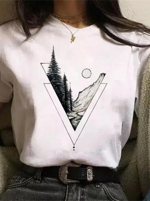 Maycaur Newest Funny Moon Print T Shirt Women White and Black Shirts Fashion Round Neck Short Sleeve T-Shirt Summer Tees Casual Top