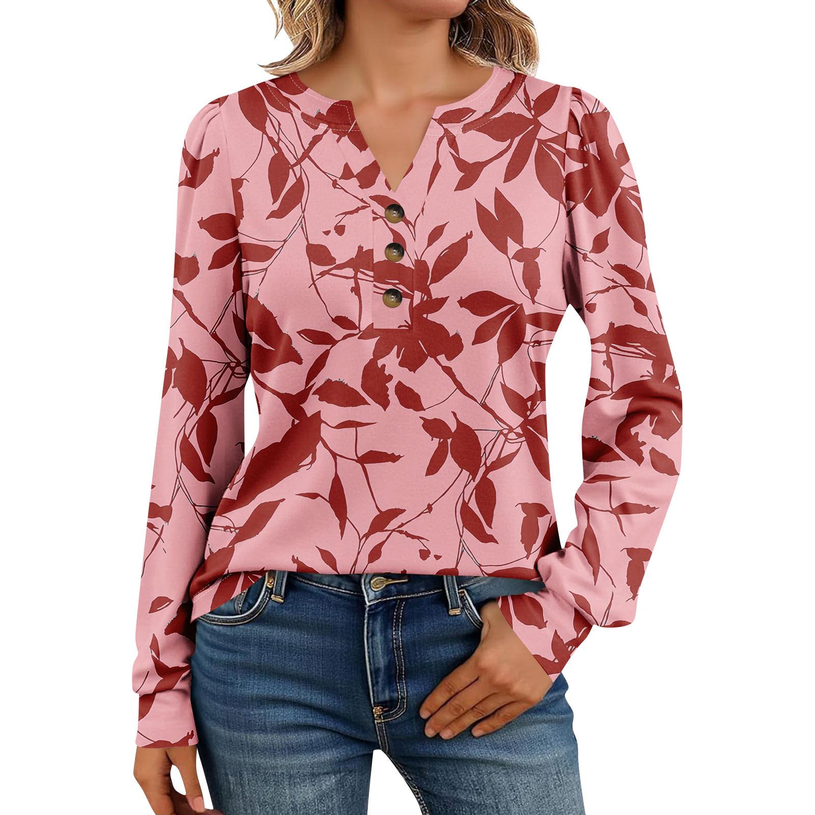 

Женские рубашки с длинным рукавом Хенли Повседневные топы Модные блузки Милые футболки XL арбуз красный