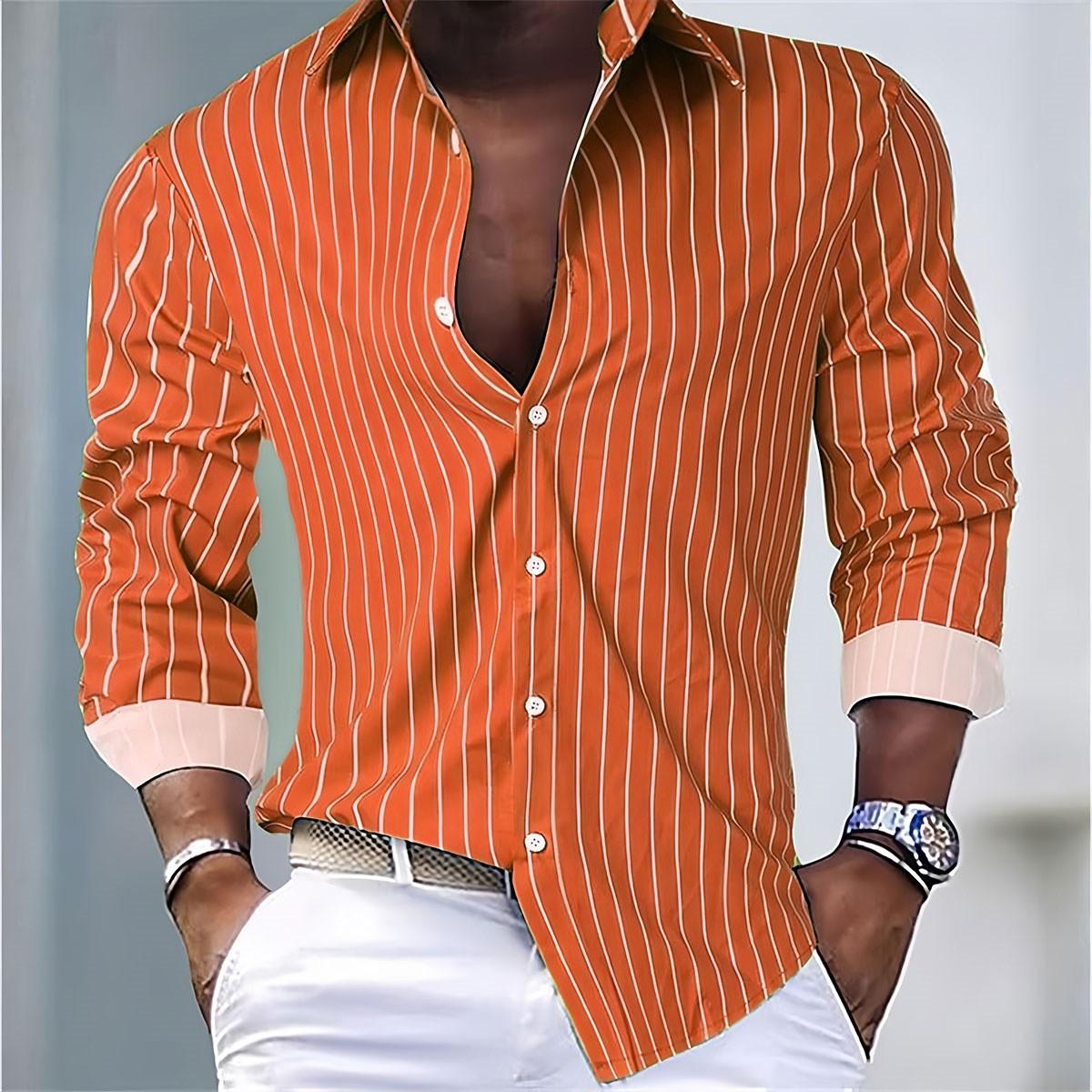 Stilvolles gestreiftes Langarmhemd, perfekt für lässige und Smart-Casual-Anlässe. XXL brown