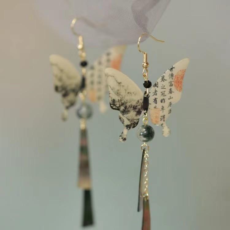 [Moonrise Canghai] The Same Anti-jade Moon Fringed Earrings, Guochao Temperament Earrings