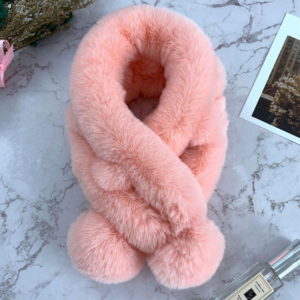 Scarf Women's Autumn and Winter New Fur Rabbit Plush Thickened Warm Scarf Solid Color Hairball Cross Student Children