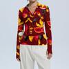 Women's Fashion Casual Print V-Neck Long Sleeve Button-Down Top