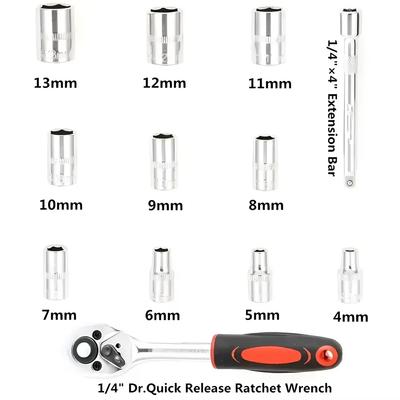 12PCS 1/2 Inch Socket Wrench Set Metric Impact Sockets Ratchet Spanner Tools Kit for Car Repair, Garage & Workshop