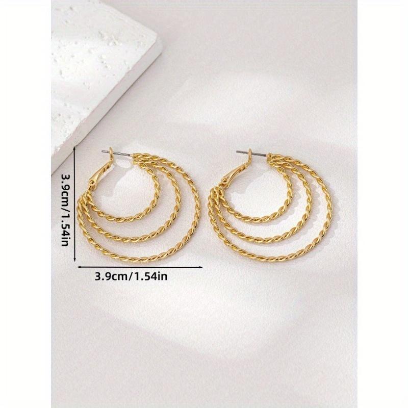 1 Pair Luxury Metal Round Circle Hoop Earrings, Simple & Elegant Design for Women Everyday Wear