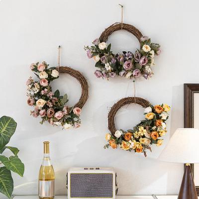 Artificial Flower Rattan Wreath for Front Door Handmade Floral Twig Garland for Weddings Birthday Party Wall Hanging Decor