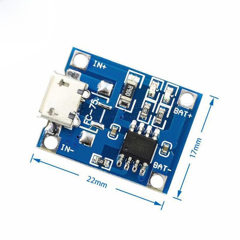 TP4056 Lithium Battery Charging Board (1A) with Overcharge/Discharge Protection for 3.7V-4.2V 18650 Batteries