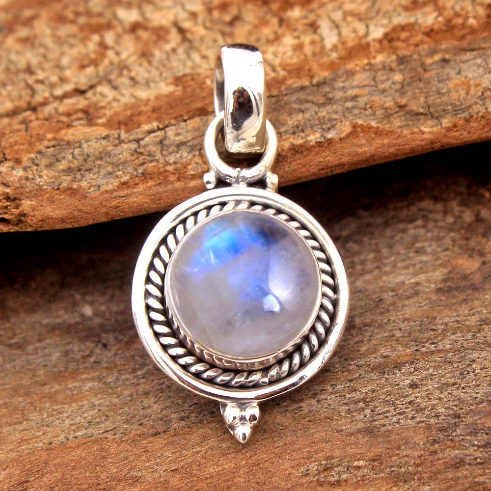 Labradorit Mondstein Handgefertigter Anhänger, Silberschmuck, 925 Sterling Silber, Damen Anhänger