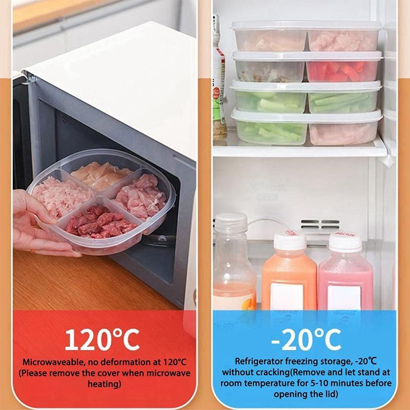 2pcs Food Storage Container Food Grade Plastic Heat Resistant Meat Preservation Box 4Grids Scallion Ginger Garlic Storage Box