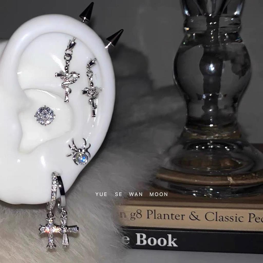 Sparkling Snake & Spider Cross Zirconia Titanium Hoop Earrings
