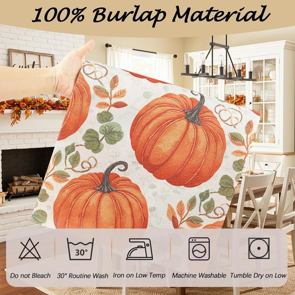 Fall Thanksgiving Table Runner, Pumpkin Autumn Harvest Seasonal Table Runner, Autumn Kitchen Dining Table Decoration for Home Party