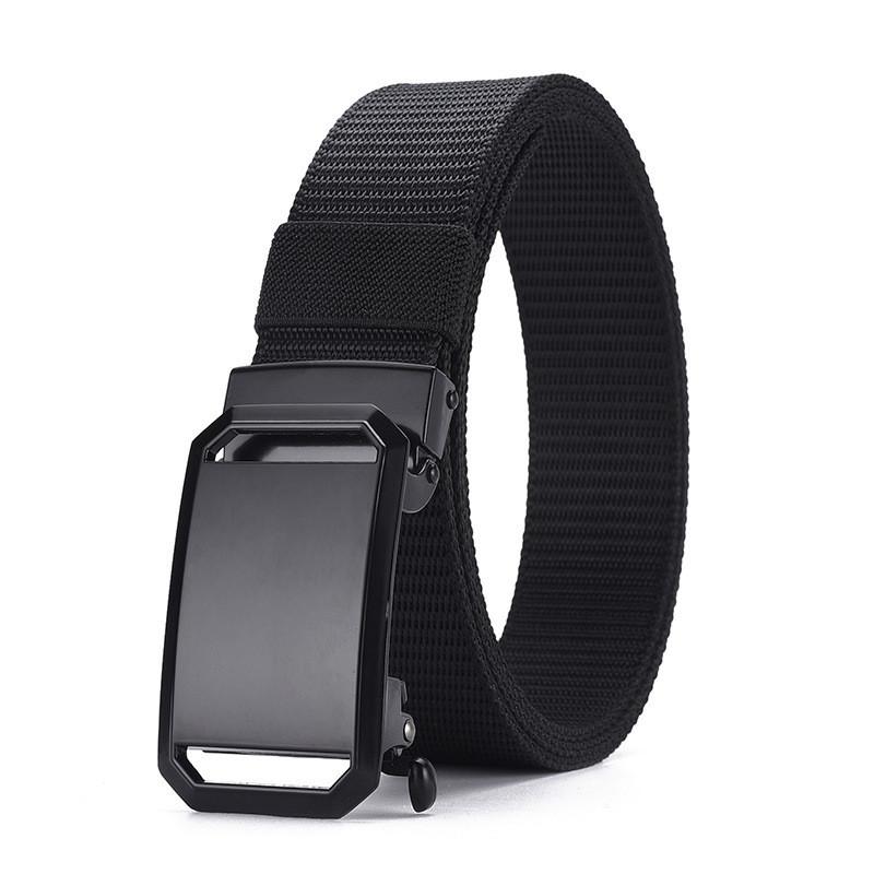 Mens Canvas Military Style Belt With Metal Auto Buckle And Foursided Geometric Element For Everyday Use