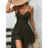 Mini-robe d'été décontractée pour femme, sans manches, à fines bretelles spaghetti, col en V, taille froncée et ourlet fluide