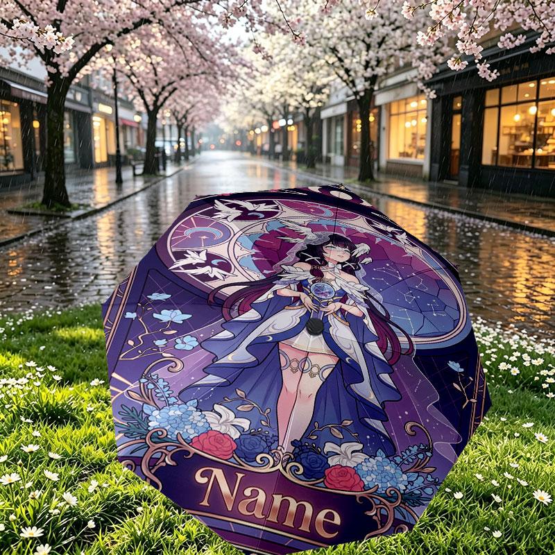 Custom Name Personalized Genshin Impact Print Umbrella, Auto Open Close, 8‑Rib Sturdy Frame, Commute Camping Hiking Use, Birthday Gift