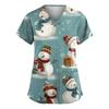 Women's Fashion V-Neck Short-Sleeved Workwear With Pockets Christmas Print Top Caregiver Uniform
