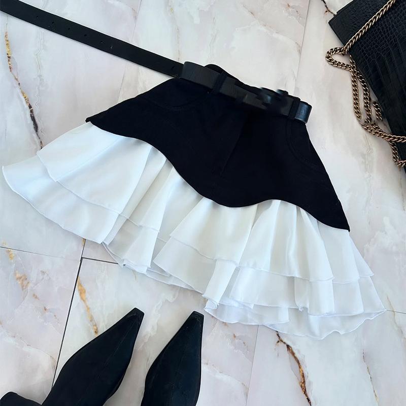 Summer Women's Ruffle Edge Cake Skirt Mini Dress High Waisted No Belt