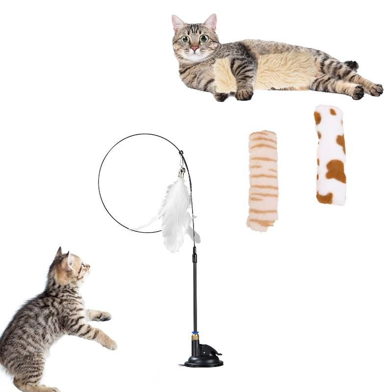 

Cat Toys For Indoor Cats, 2 In 1 Cat Stick With Powerful Suction Cup Cat Feather Toy With Bell Self-Play Cat Teaser Stick