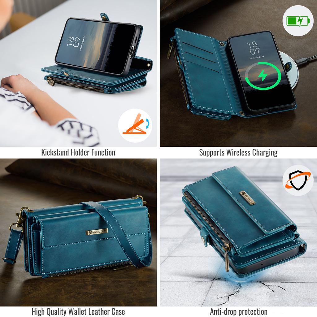 For Samsung Galaxy S21 Ultra 5G Case CASEME C39 RFID Blocking Zipper Wallet Stand Leather Cover with Strap