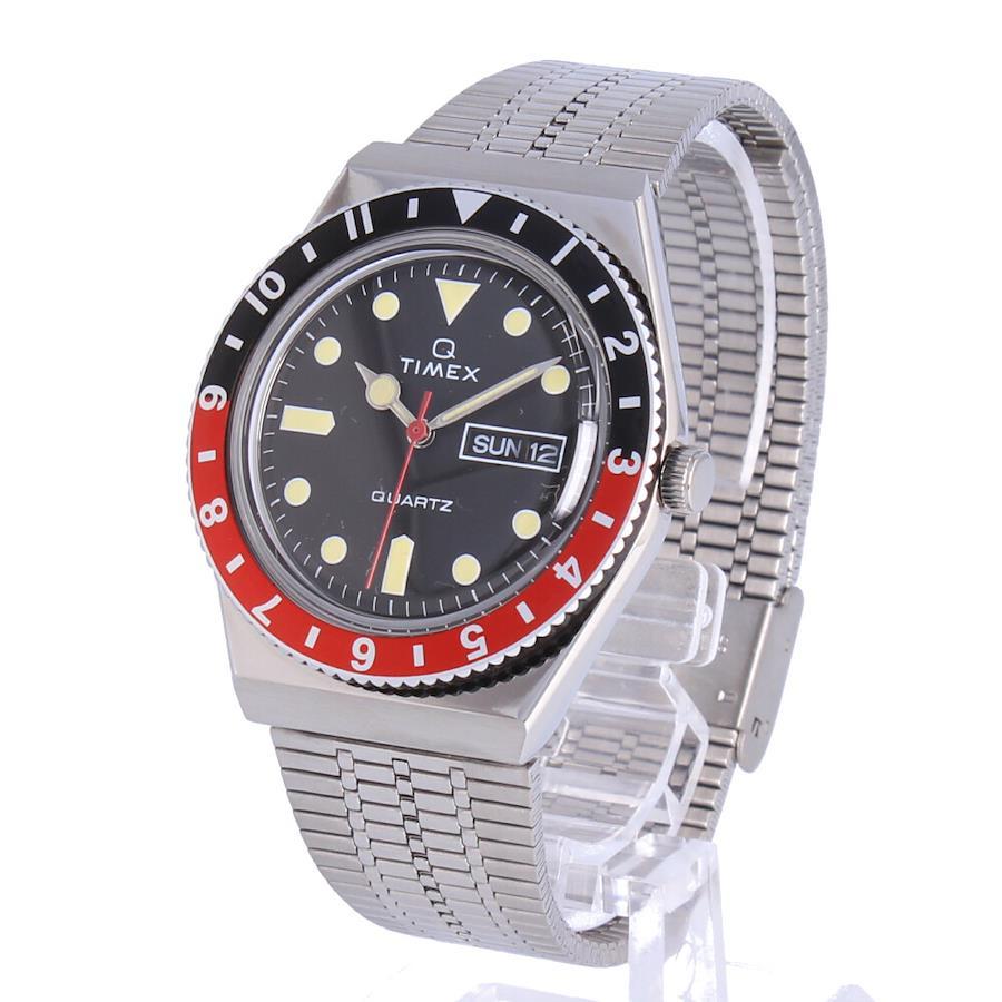 TIMEX Quartz TW2U61300 TIMEX Q 38mm Day Date Black Red Silver Stainless Wrist Watch For Men