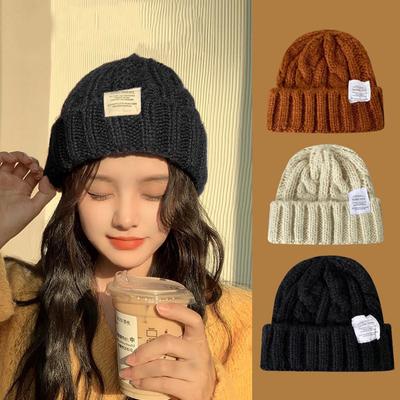 Gorro de malha colorido doce, chapéu de inverno para mulheres, meninas, grosso, quente, feminino, casual, elástico, touca de crochê