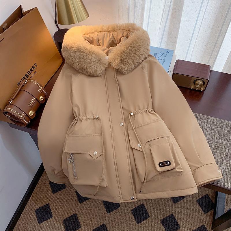 Winter New Thickened Pie To Overcome Women's Waist and Thin Hooded Big Fur Collar Warm Cotton-padded Jacket Tide