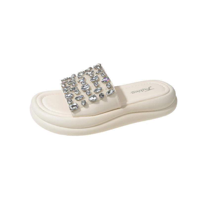

Fashion Summer New Flat Slippers Women s Fashion Round Head Open Toe Sequin Cloth Waterproof Platform Soft Soled Non-slip Sandals 35