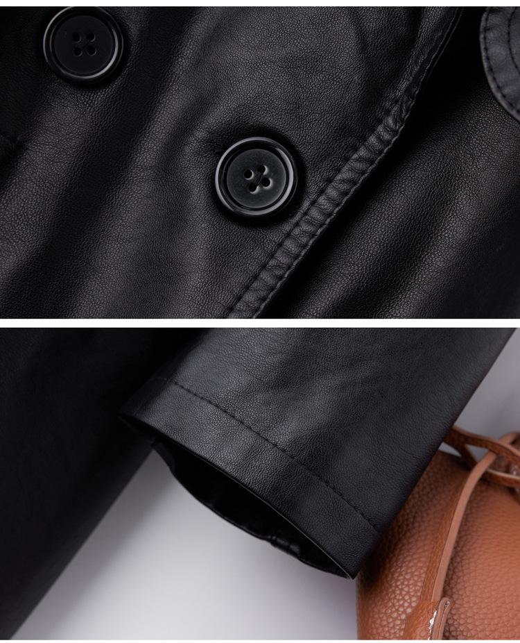 Women's PU Leather Trench Coat with Suit Collar, Double-Breasted, Mid-Length, Waist-Slimming for Spring/Autumn - Model YG82936.