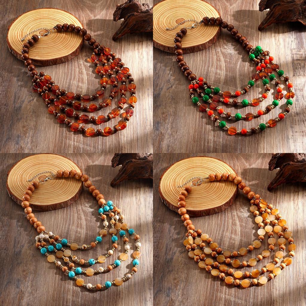 Bohemian Vintage Beaded Necklace With Multilayer Geometric Design For Womens Fashion