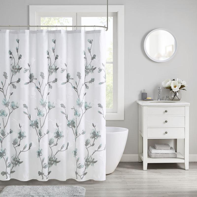 Floral Print Shower Curtain - 72x72 Inch, Transparent with Microfiber Liner 90X180cm