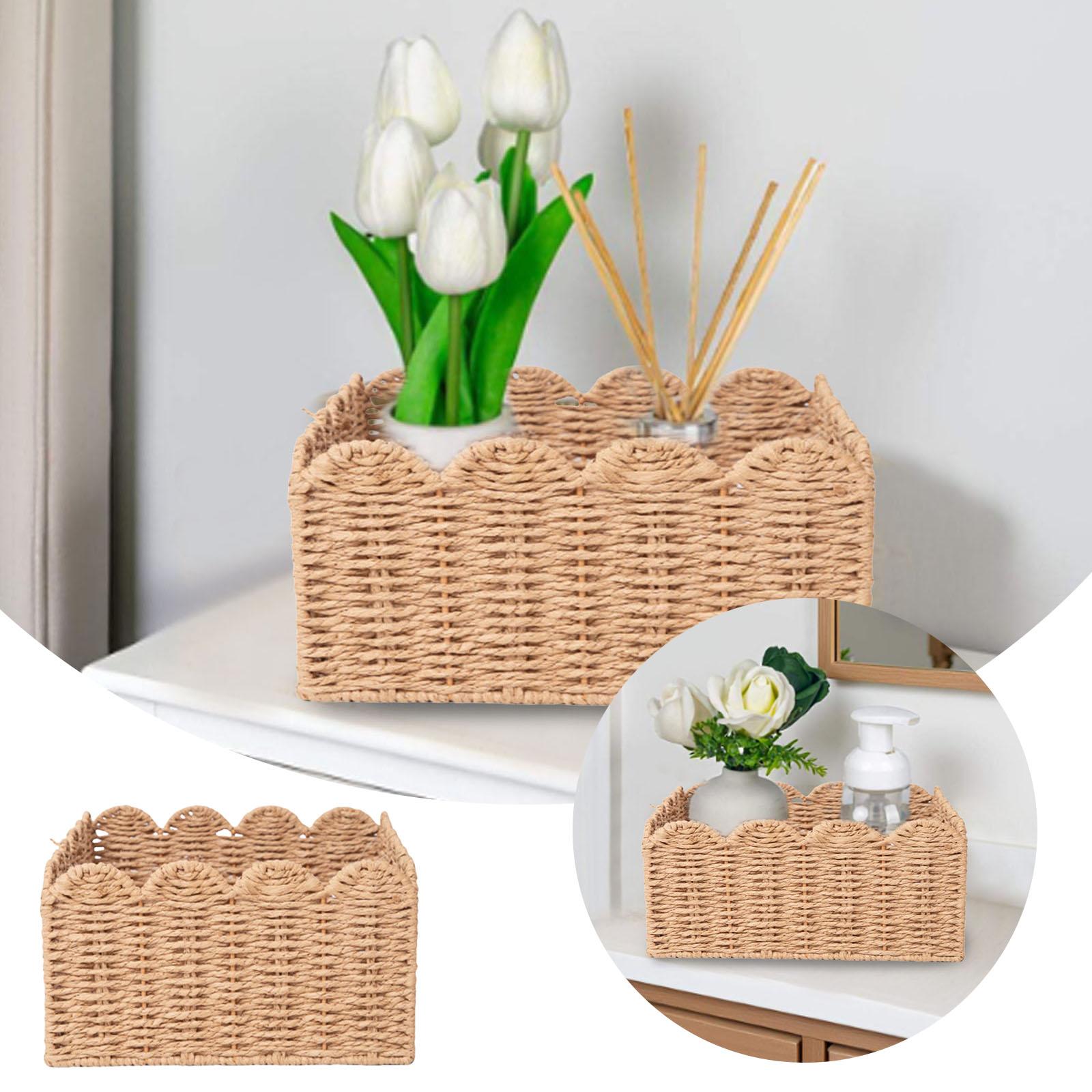 Handwoven Rattan Storage Basket For Snack Fruit Cosmetic Sundries Multi-Purpose Wicker Organizer Countertop Display Baskets One Size хаки