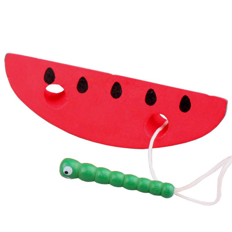 Kids' Wooden Fruit Lacing Toy for Hand-Eye Coordination: Worm & Fruit Set