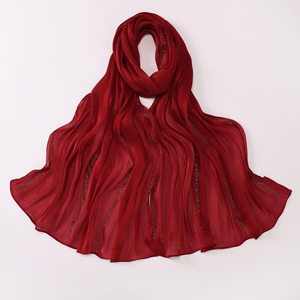 Shimmer Silk Hijab Scarf For Women Crinkle Hijabs  Diamond Luxury Medine Silk Veil Muslim Women Shiny Shawl Turban Bandana